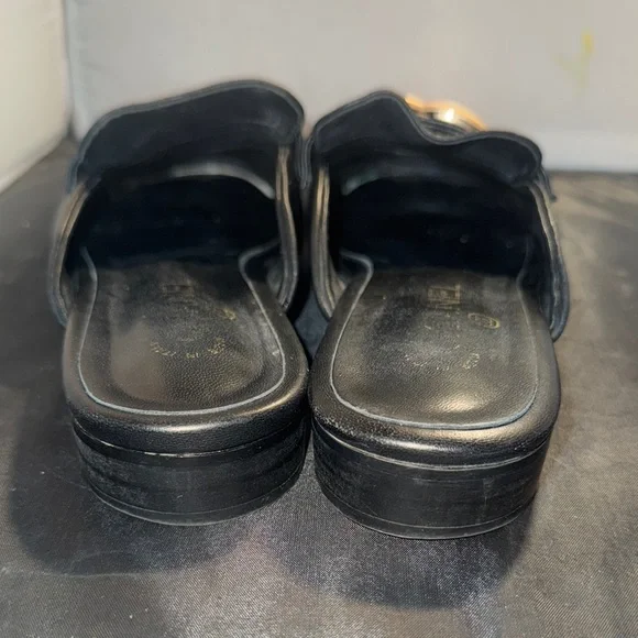 CHANEL Black Leather Mules with Gold Logo - Picture 12 of 13